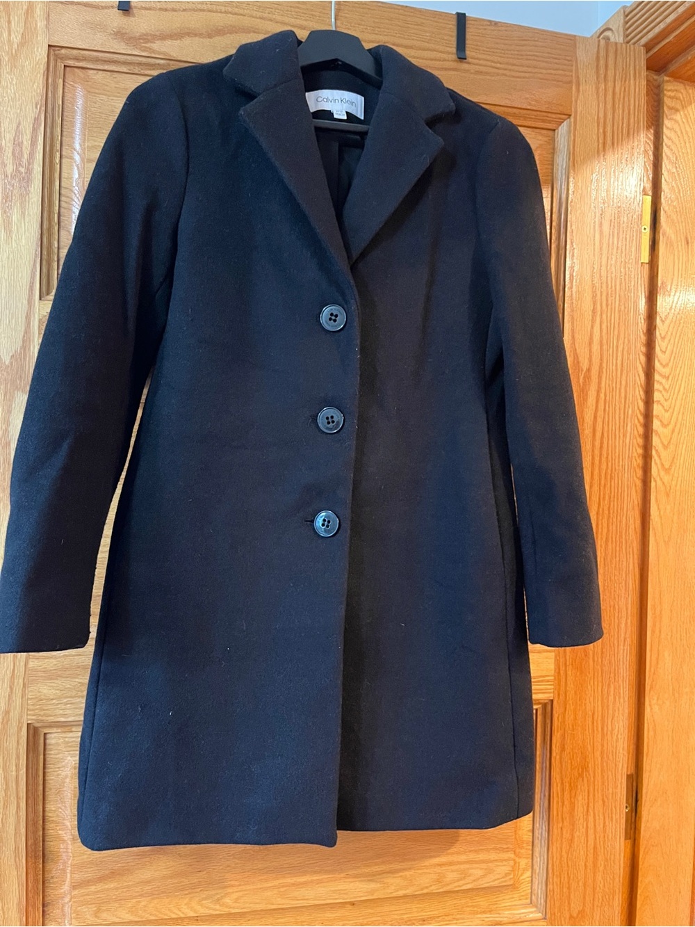 Calvin Klein Black Wool-Blend Pea Coat